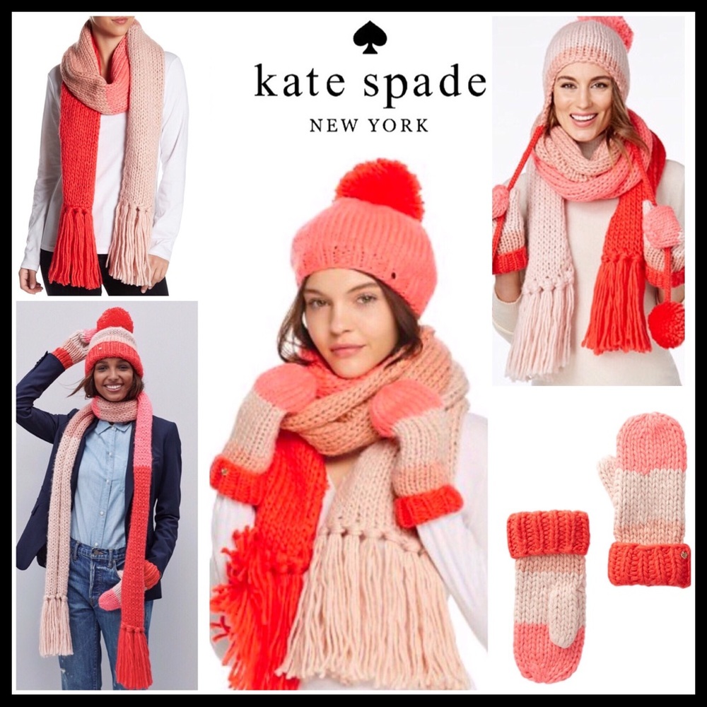 ❗️6-HOUR SALE❗️KATE SPADE SET LONG SCARF & MITTENS - Picture 1 of 8